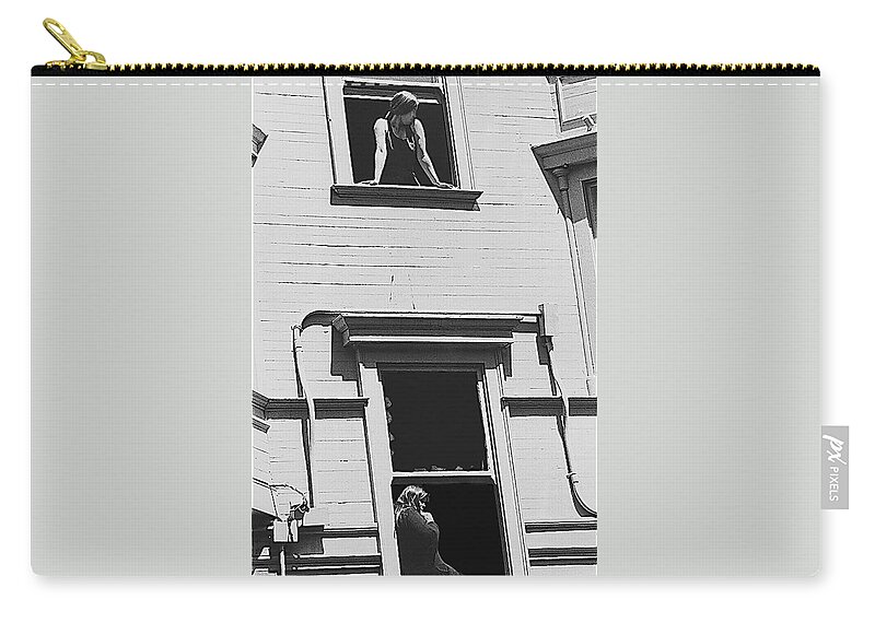 Film Noir Thelma Ritter Rear Window 1954 1 Women In Windows San Francisco Ca 1972 Zip Pouch featuring the photograph Film Noir Thelma Ritter Rear Window 1954 1 women in windows San Francisco CA 1972 by David Lee Guss