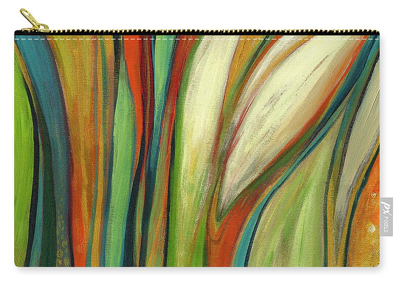 Abstract Modern Color Paradise Bird Green Red Gold Klimt Jenlo Organic Zip Pouch featuring the painting Finding Paradise by Jennifer Lommers
