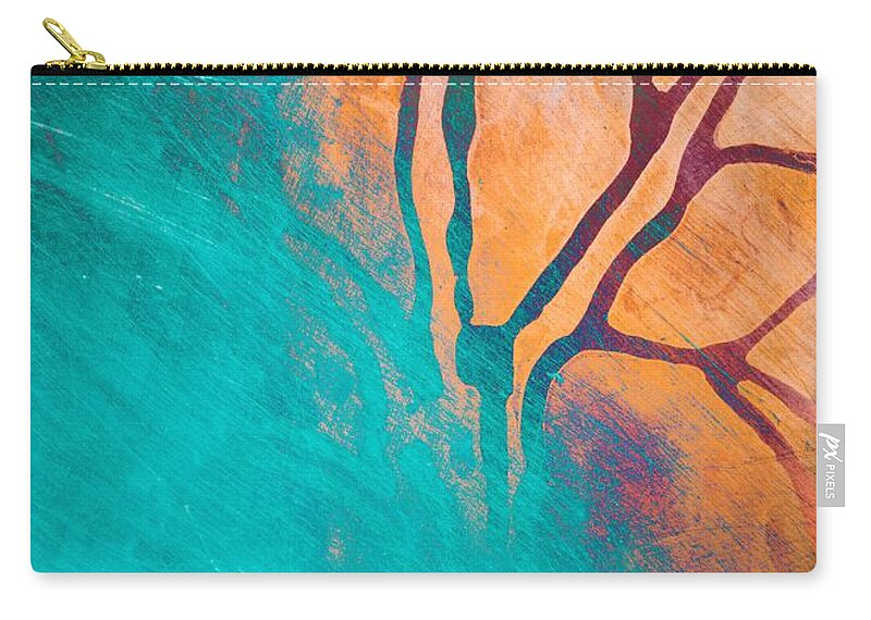 Tree Zip Pouch featuring the mixed media Fire And Ice Abstract Tree Art Teal by Priya Ghose
