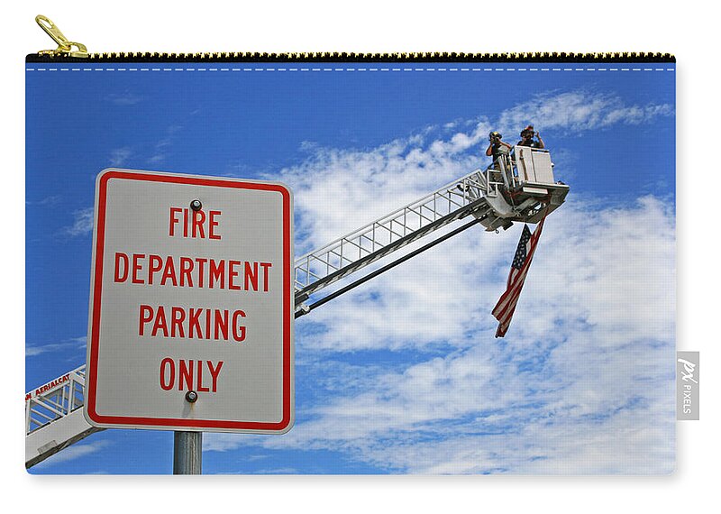 Aerial Ladder Zip Pouch featuring the photograph Fire Department Parking Only by Susan McMenamin