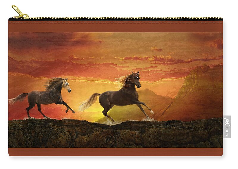 Equine Sunset Zip Pouch featuring the photograph Fire Sky by Melinda Hughes-Berland