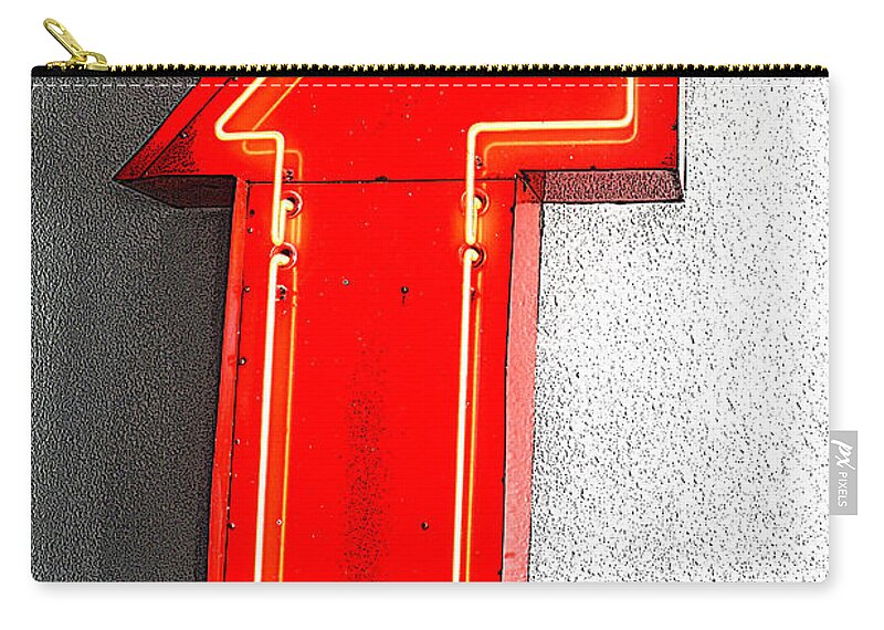Red Zip Pouch featuring the photograph Firestone Building Red Neon T by Catherine Sherman