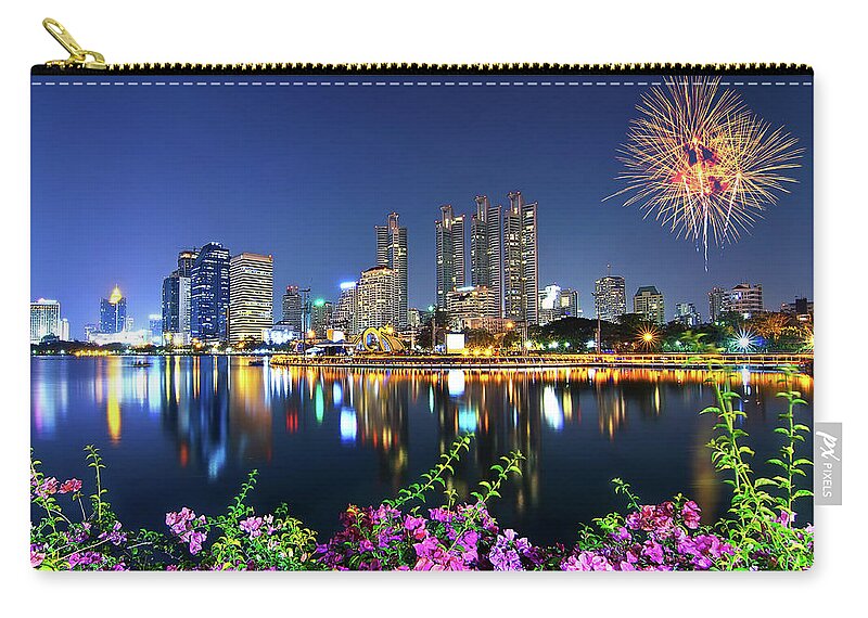 Firework Display Zip Pouch featuring the photograph Firework @ Benchakitti Park by Sassywitc.foto