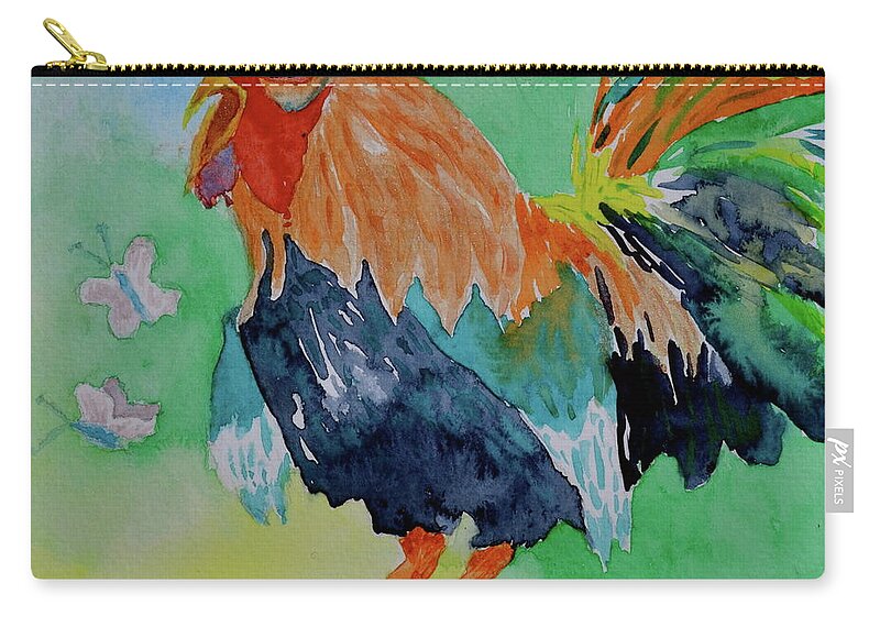 Rooster Zip Pouch featuring the painting First of Day by Beverley Harper Tinsley