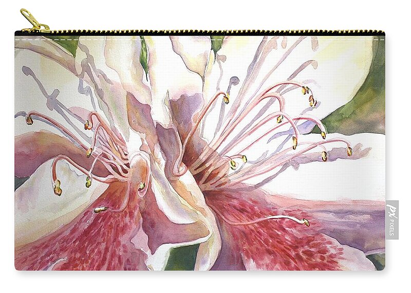 Azaleas Zip Pouch featuring the painting First Thoughts of Spring by Roxanne Tobaison