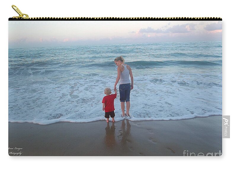 Ocean Zip Pouch featuring the photograph First Time At The Beach by Jennifer Lavigne