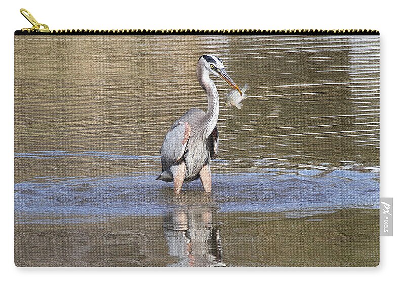 Blue Heron Zip Pouch featuring the photograph Fish Said I Thought You Wanted to Meet For Lunch by Tom Janca
