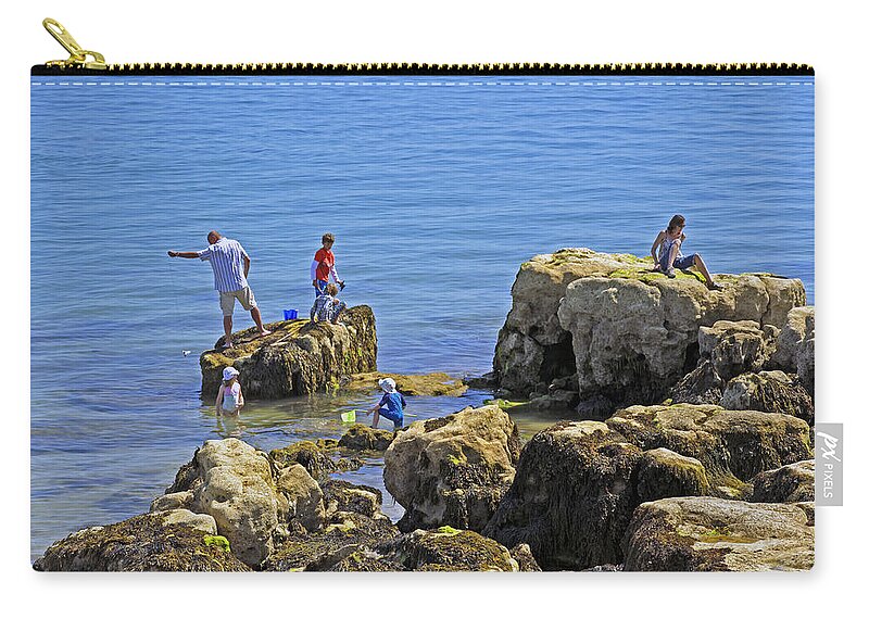Bright Zip Pouch featuring the photograph Fishing from the Rocks, Seaview by Rod Johnson