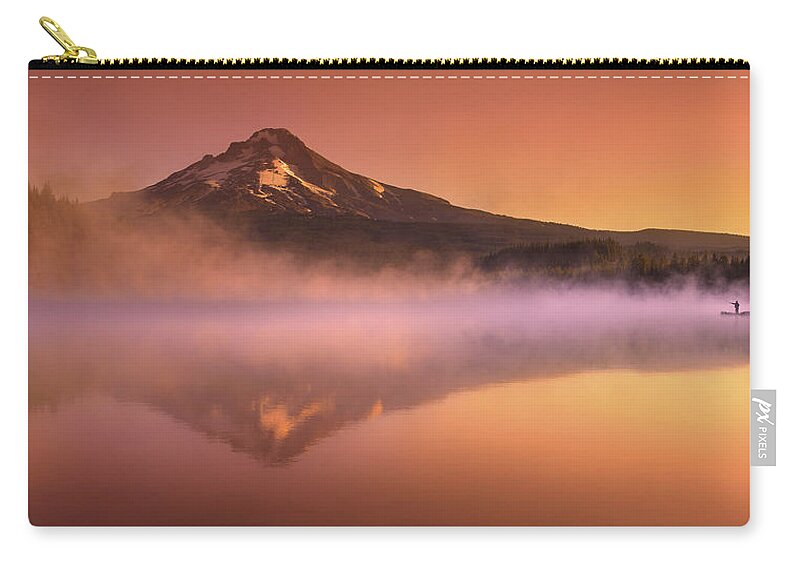 Trillium Lake Zip Pouch featuring the photograph Fishing in the Fog by Lori Grimmett