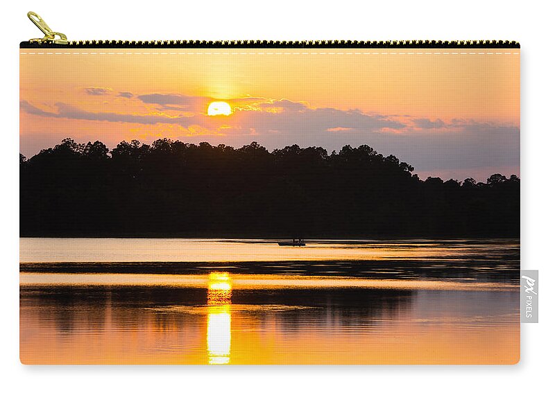 Sunset Zip Pouch featuring the photograph Fishing On Golden Waters by Parker Cunningham
