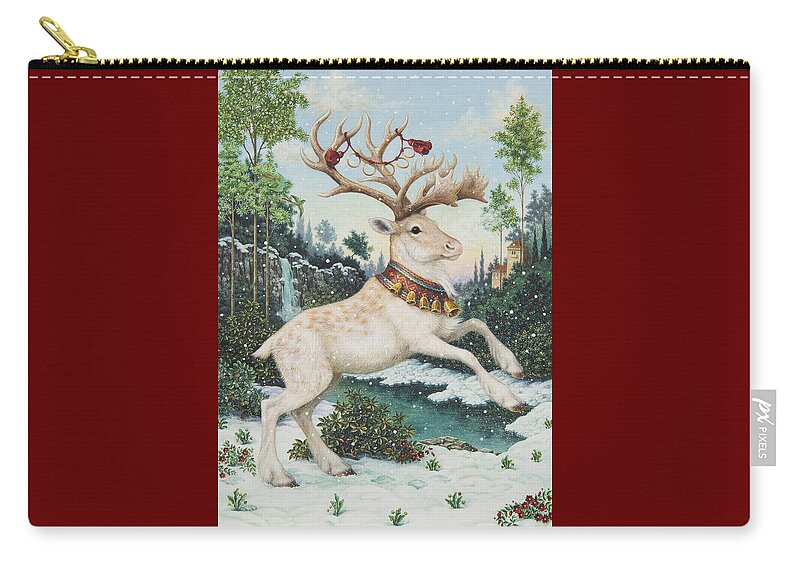 Christmas Zip Pouch featuring the painting Five Gold Rings by Lynn Bywaters