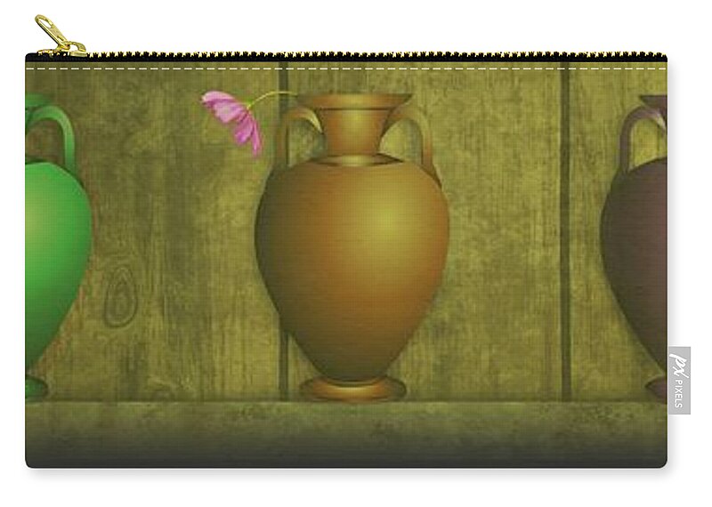 Vases Zip Pouch featuring the digital art Five Vases one flower by David Dehner