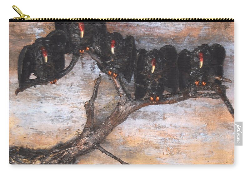 Vulture Zip Pouch featuring the painting Five Vultures in Tree by R Allen Swezey