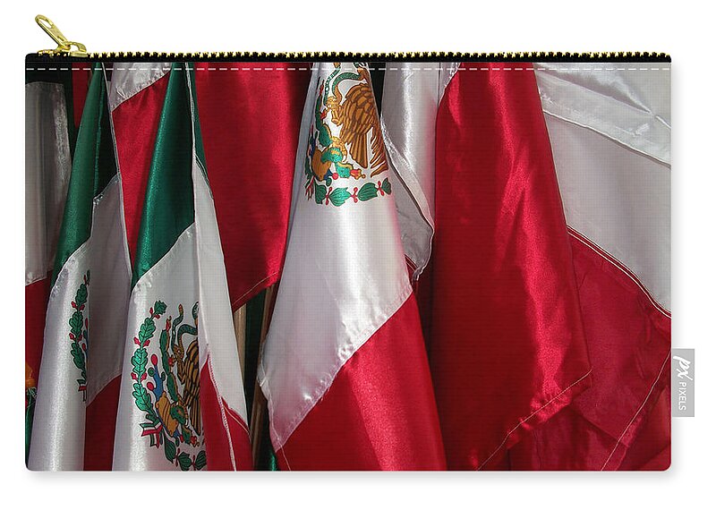 Flags Of Mexico Zip Pouch featuring the photograph Flags of Mexico by Ellen Henneke