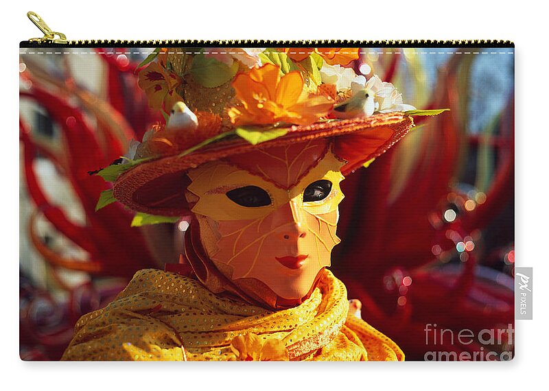 Venezia Zip Pouch featuring the photograph Flaming mask by Riccardo Mottola