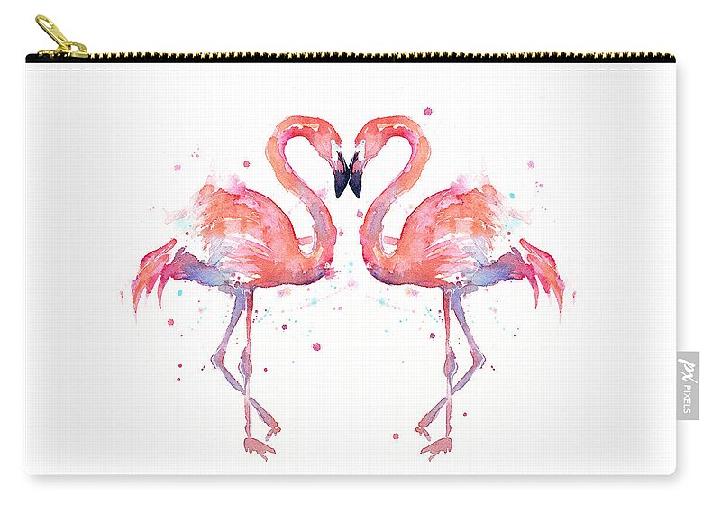 Watercolor Carry-all Pouch featuring the painting Flamingo Love Watercolor by Olga Shvartsur