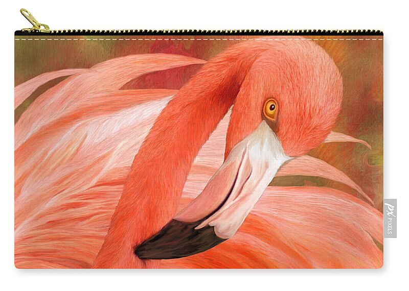 Flamingo Zip Pouch featuring the mixed media Flamingo - Spirit Of Balance by Carol Cavalaris