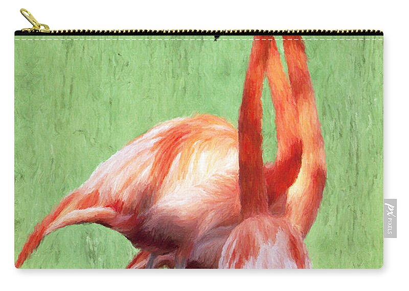 Tall Zip Pouch featuring the painting Flamingo Twist by Jeffrey Kolker