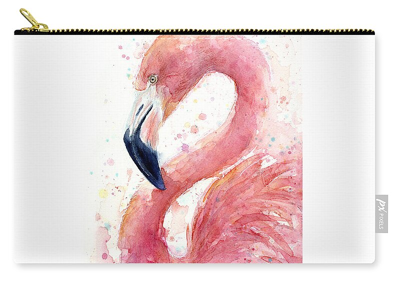 Flamingo Zip Pouch featuring the painting Flamingo Watercolor Painting by Olga Shvartsur