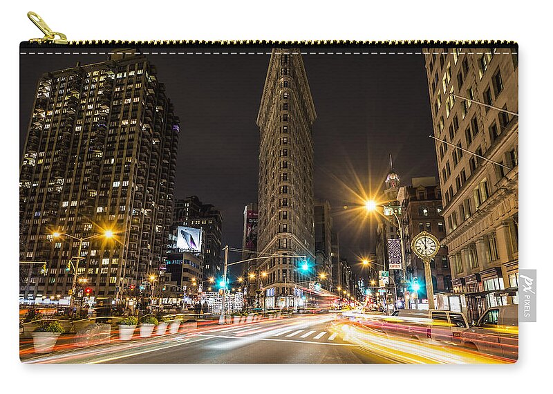 Usa Zip Pouch featuring the photograph Flatiron Building at Night by David Morefield