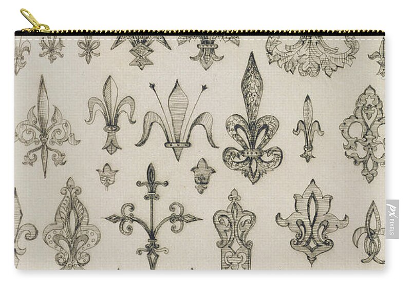 Design; Decoration; Ornament; Lily Zip Pouch featuring the drawing Fleur de Lys designs from every age and from all around the world by Jean Francois Albanis de Beaumont