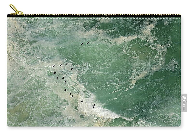 Animal Themes Zip Pouch featuring the photograph Flock Of Cormorants Flying Over Heavy by Sami Sarkis