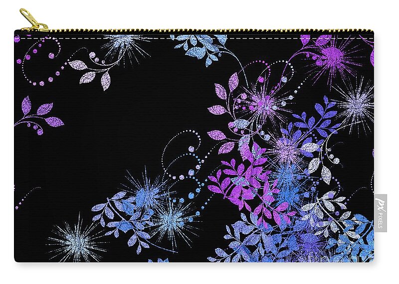 Black Zip Pouch featuring the digital art Floralities - 02a by Variance Collections