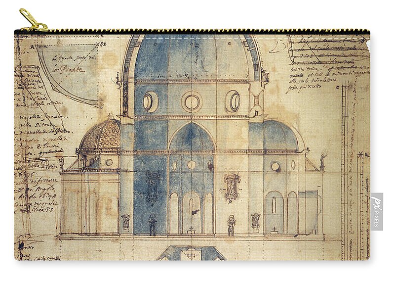 15th Century Zip Pouch featuring the drawing Design for the Dome of Santa Maria del Fiore Cathedral in Florence, Italy by Lodovico Cardi da Cigoli