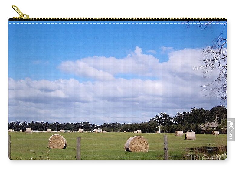 Hay Rolls Zip Pouch featuring the photograph Florida Hay Rolls by D Hackett