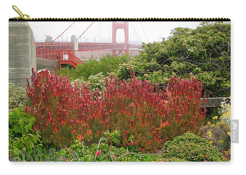 Golden Gate Bridge Zip Pouch featuring the photograph Flower Garden at the Golden Gate Bridge by Connie Fox