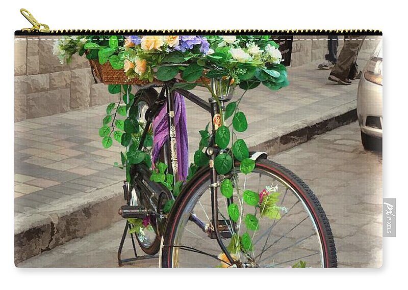 Julia Springer Zip Pouch featuring the photograph Flower Power meets Pedal Power by Julia Springer
