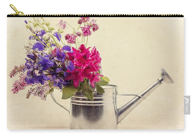 Can Zip Pouch featuring the photograph Flowers in Watering Can by Edward Fielding