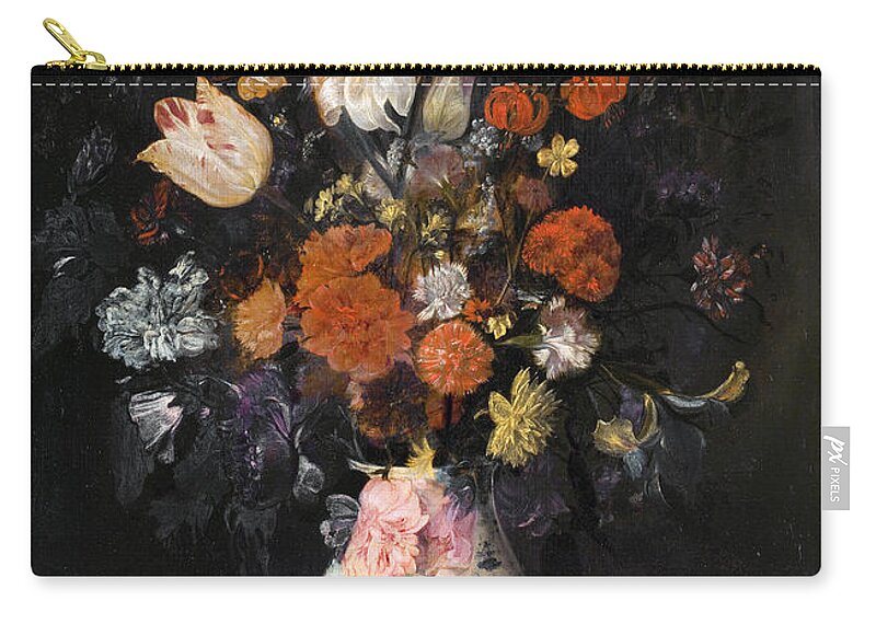Judith Leyster Zip Pouch featuring the painting Flowers Vase by Judith Leyster