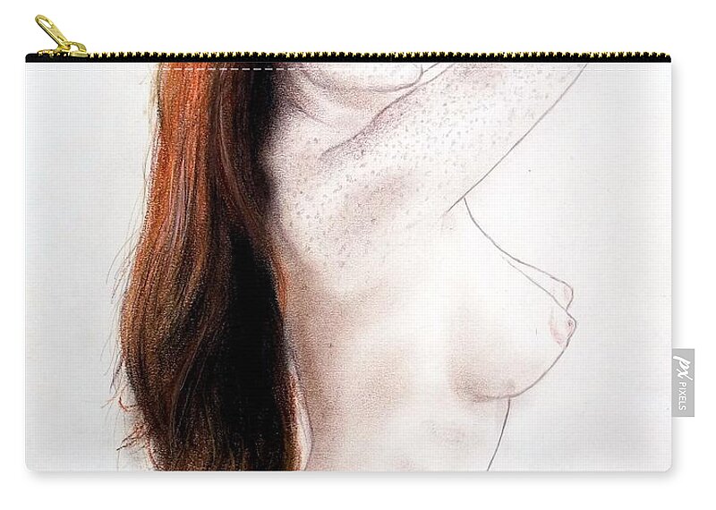 Flowing Long Hair Zip Pouch featuring the drawing Flowing Long Red Hair and Freckles by Jim Fitzpatrick