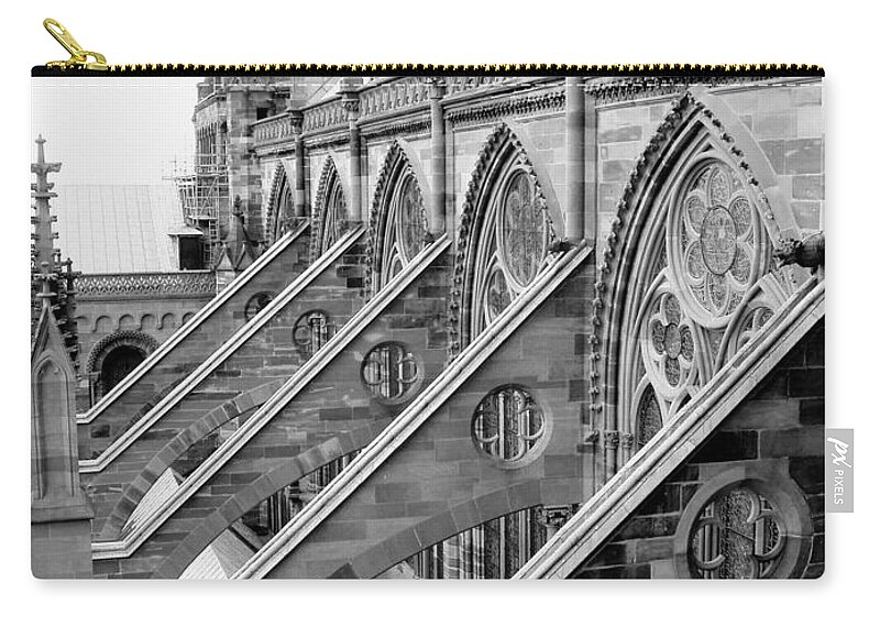 Strasbourg Zip Pouch featuring the photograph Flying Buttresses BW by Jenny Hudson