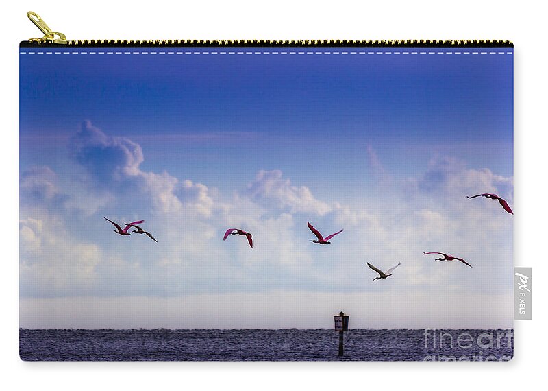 Roseate Spoonbills Zip Pouch featuring the photograph Flying Free by Marvin Spates