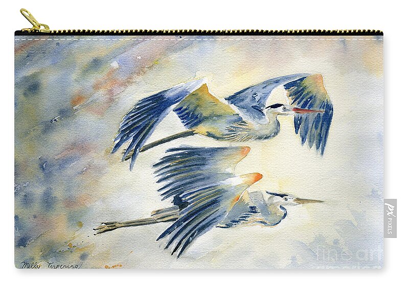 Great Blue Heron Zip Pouch featuring the painting Flying Together by Melly Terpening