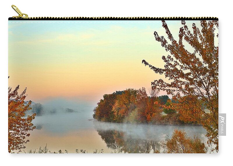 Fog Zip Pouch featuring the photograph Fog on the river by Lynn Hopwood