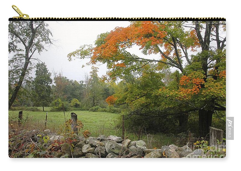 Foggy Autumn Zip Pouch featuring the photograph Foggy autumn by Jim Gillen