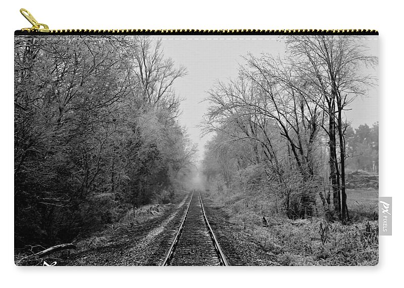 Landscape Zip Pouch featuring the photograph Foggy Ending in Black and White by David Zarecor