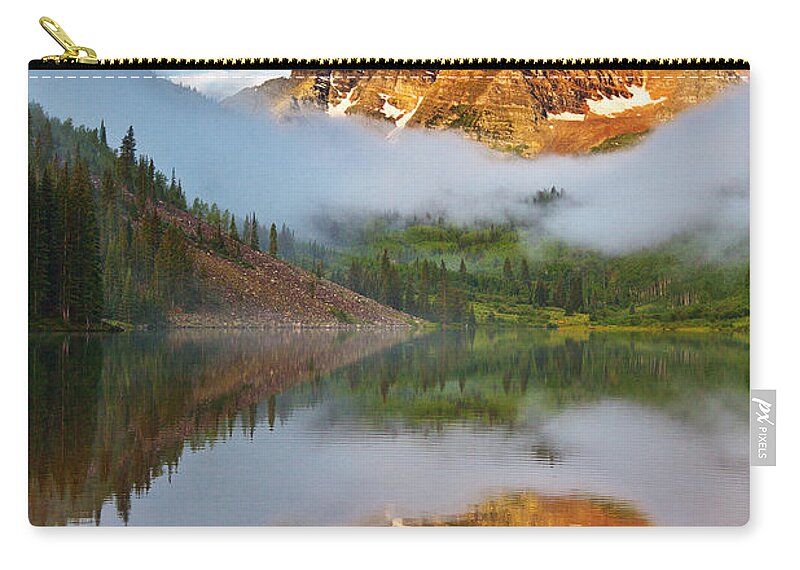Fog Zip Pouch featuring the photograph Foggy Maroon Morning by Darren White