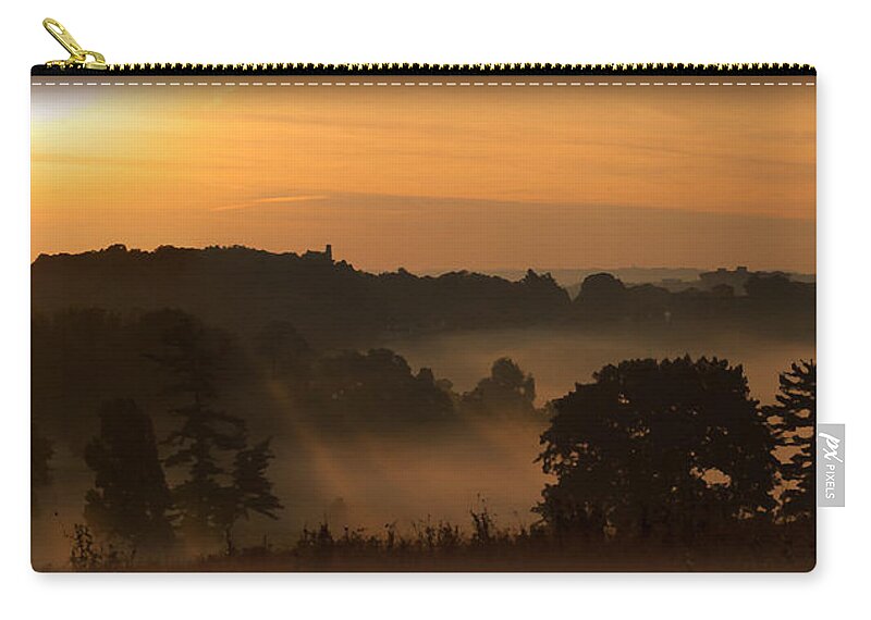 Valley Forge Zip Pouch featuring the photograph Foggy morning at Valley Forge by Michael Porchik