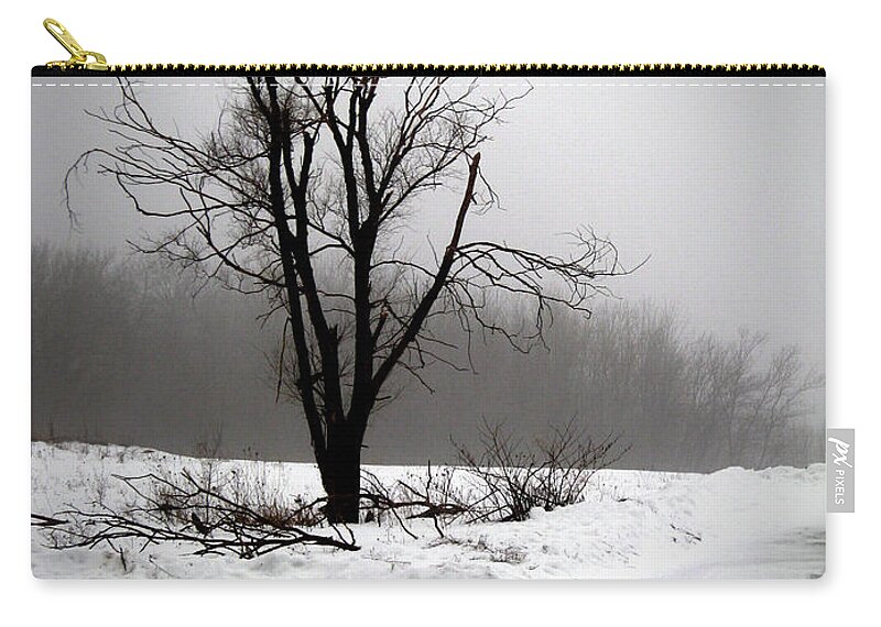Tree Zip Pouch featuring the photograph Foggy Tree by Kimberly Mackowski