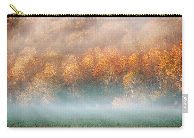 Autumn Foliage New England Zip Pouch featuring the photograph Foggy Vermont fall foliage by Jeff Folger