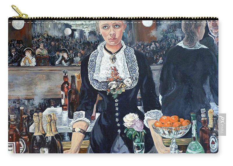 A Bar At The Folies Bergere Revisited Zip Pouch featuring the painting Folies Bergere Revisited by Tom Roderick