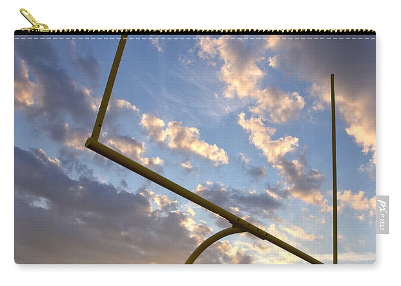 Football Zip Pouch featuring the photograph Football Goal at Sunset by Olivier Le Queinec