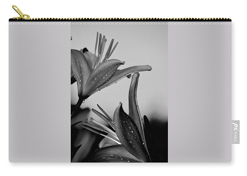 Lily Zip Pouch featuring the photograph For The Love of Lillies BW by Lesa Fine