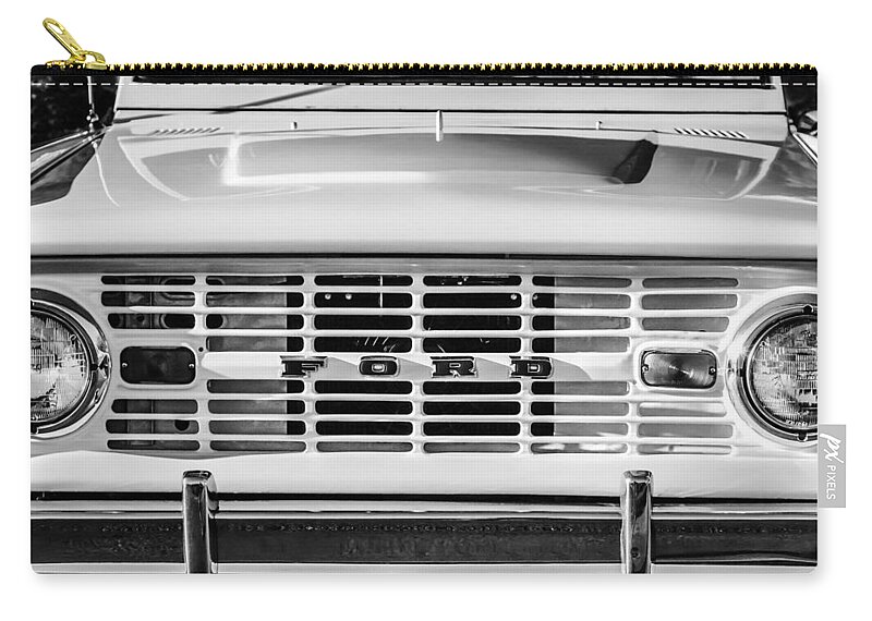 Ford Bronco Grille Emblem Zip Pouch featuring the photograph Ford Bronco Grille Emblem -0014bw by Jill Reger
