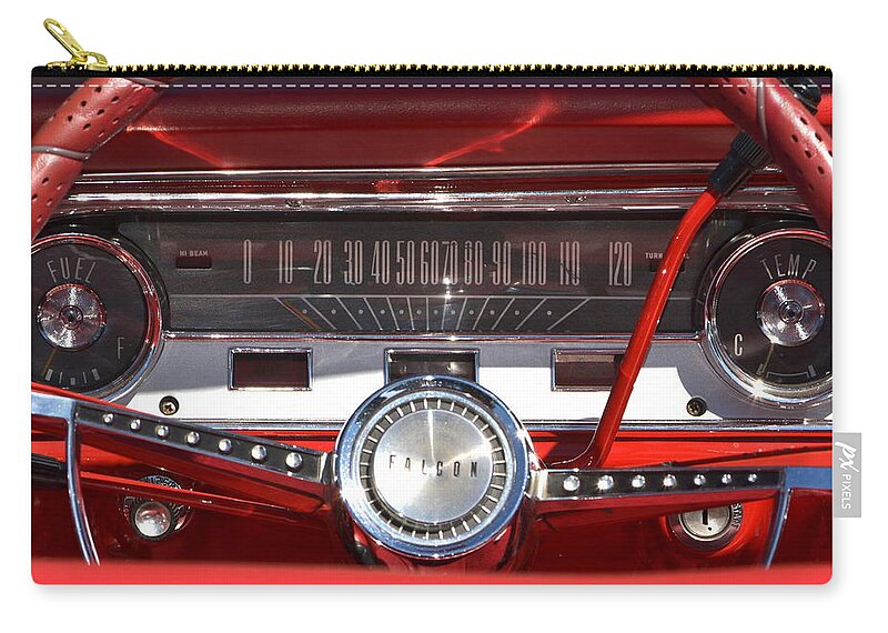 Red Zip Pouch featuring the photograph Ford Falcon Dash by Dean Ferreira