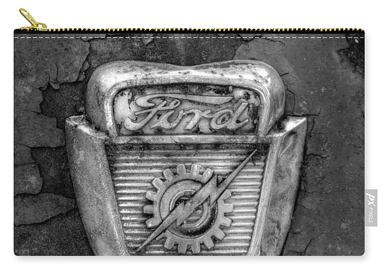 Ford Zip Pouch featuring the photograph Ford Gear and Lightning in Black and White by Greg and Chrystal Mimbs